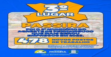Passira foi o 3º município do Agreste de Pernamabuco que mais gerou emprego em 2023